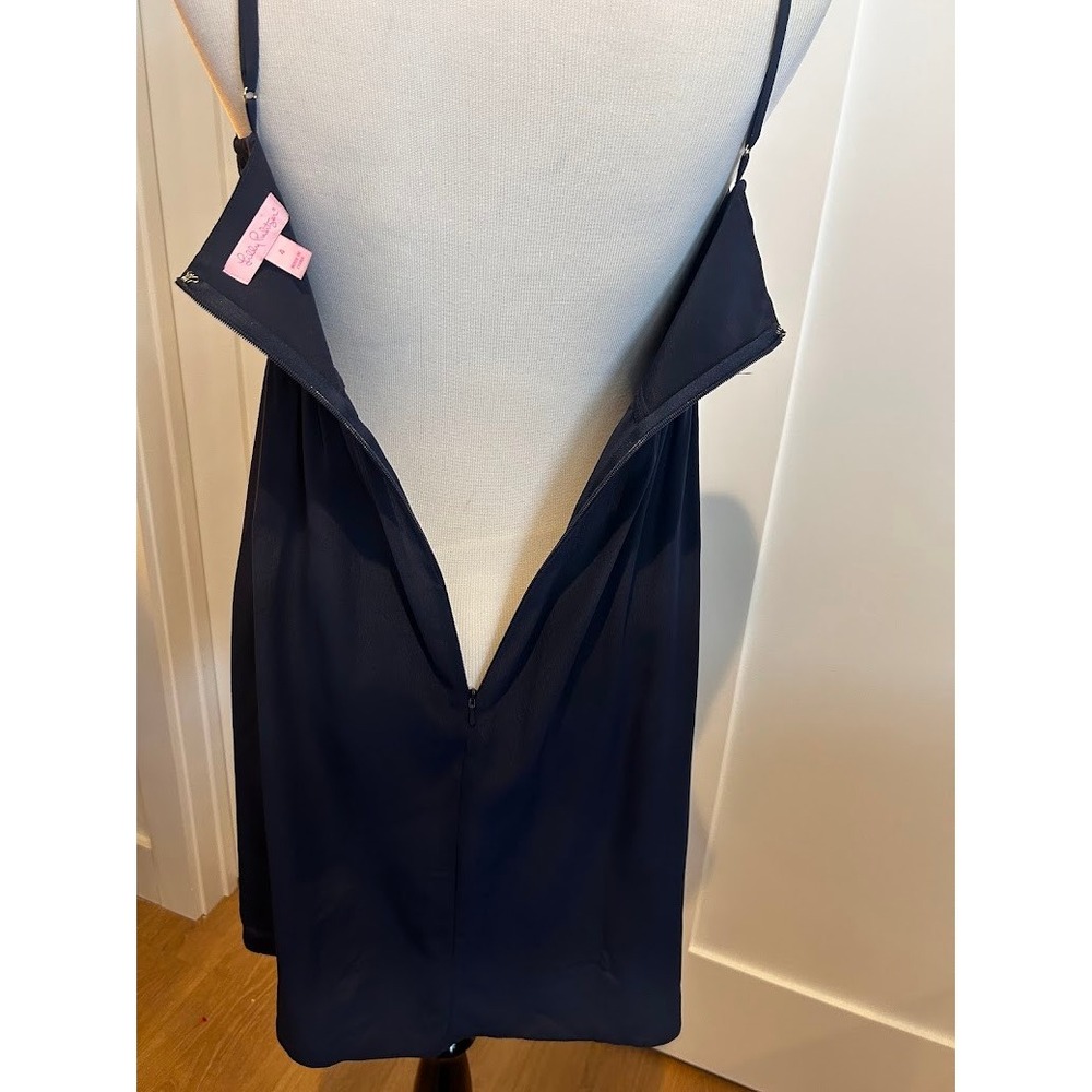 Lilly Pulitzer Navy Blue Gold Kelsea Empire Waist Dress Womens Size 4 Cocktail - Picture 8 of 9